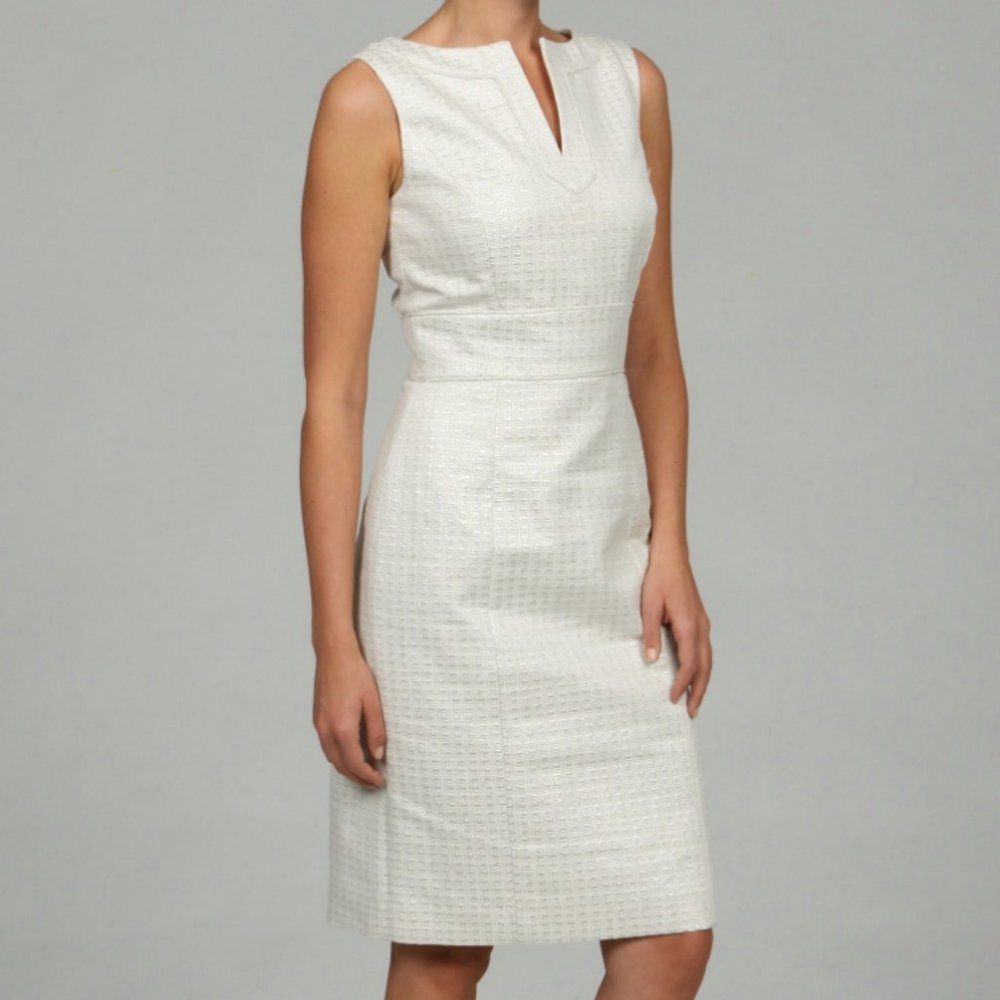 NWT Tahari Ivory Silver Jacquard Sheath Dress